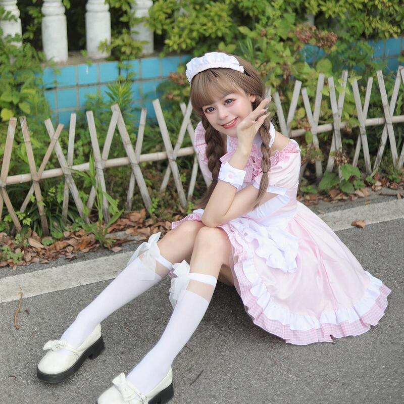 大きいサイズ メイド コスプレ コスチューム 衣装 エプロン メイド服 メイドカフェ ゴスロリ ロリータ クラシカル アイドル 制服 パーティー セクシー チェック柄切り替え！リボン＆フリル使いロ