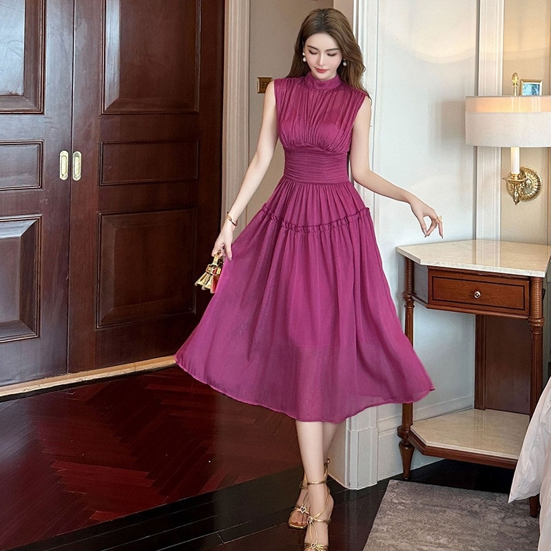 夏 シフォン ハイウエスト ワンピース 袖なし ドレス パーティー キャバ 大人 同窓会 披露宴 卒業式 結婚式 演奏会 ウェディング 二次会 メガ割30%までに制限