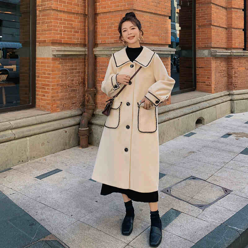 レディース ロングコート 大きい襟 レトロ アウター カジュアル 長袖 大人可愛い フェミニン きれいめ 休日コーデ デート おしゃれ お出かけ お呼ばれ デイリー ベージュ S M L XL 2X