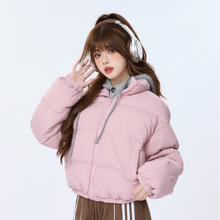 ふっくら中綿 あたたかい冬 韓国防寒あったか暖かいかわいいブルゾン厚手アウターBF風無地羽織るハイネックファッション系大人ゆったりカジュアルストリートスタンドネックにサイズ丈シルエット秋レディース黑