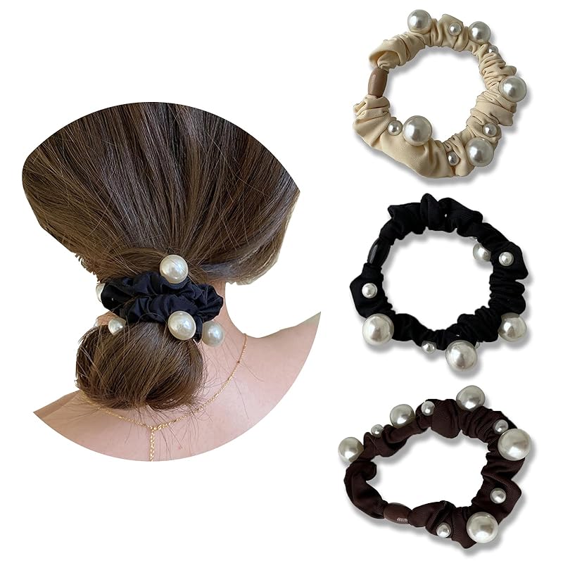 ヘアゴム 髪留め 3本セット 跡がつかない おしゃれ 髪ゴム シルク パール 大人 ゴム 黒 高弾性 ヘアアクセサリー 結きやすい 髪に優しい かわいい しっかりとまる