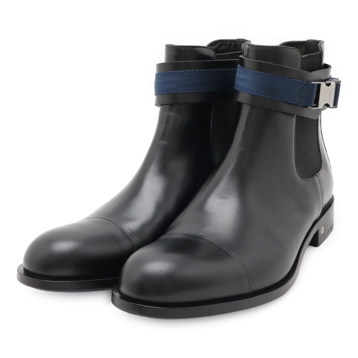 アンクルベルト サイドゴア ショートブーツ メンズ ブラック 黒 ブルー 青 #8 1/2 27.5c