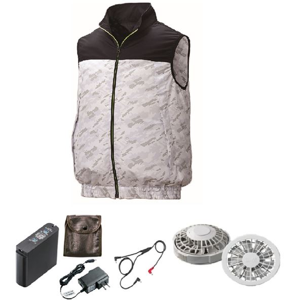 KU92020 空調服 R ポリエステル製 カジュアルベスト FAN2200G・RD9261・LIPRO2セット ネイビー×薄グレーカモ 4L 11,796円