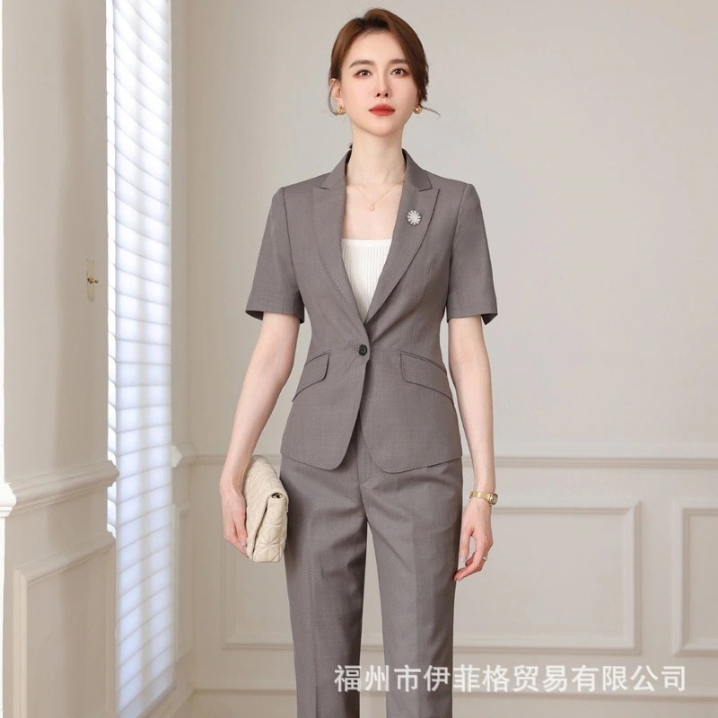 プロフェッショナルレディーススカートスーツサマーファッションフォーマル小さめスーツホテルマネージャーホワイトカラー作業服薄手