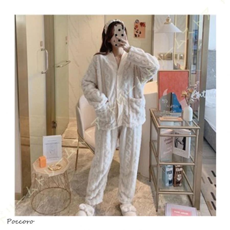 レディース パジャマ ルーム ふわもこ 冬 Vネック レディース 敏感肌 長パンツ ズボン 冬 かわいい ウェア ルームウェア上下セット 冬 上下セット 肌に優しい