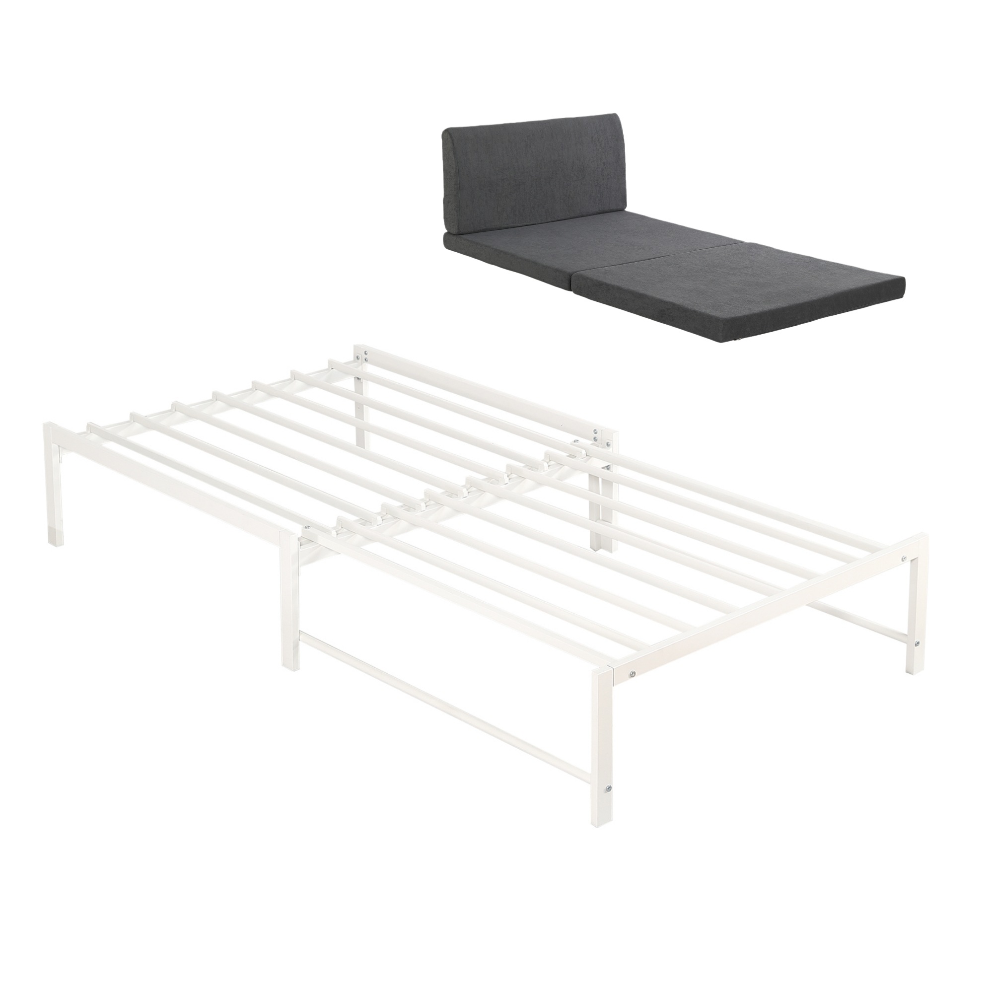 【送！料無！料　30日保証】【ダークグレーマット付き】ディベッド ソファベッド シングル パイプベッド 伸長式ベッド ベッドフレーム 伸縮 下収納 おしゃれ 2way アイアン 来客用 リビングT