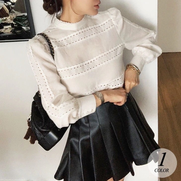 ブラウス シャツ 長袖 レディース ブラウス 春 おしゃれ レース スプライシング シャツ 長袖 フォーマルブラウス トップス 春 秋 レディース コットン 綿 パフスリーブ プルオーバー プルオーバ