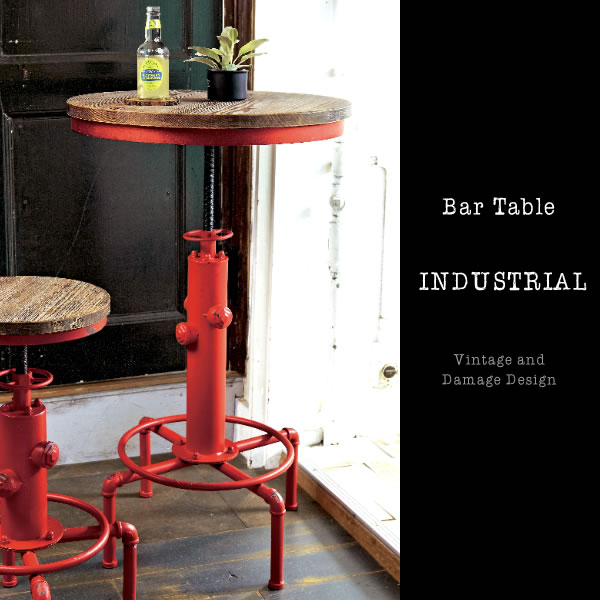 バーテーブル INDUSTRIAL ハイテーブル ヴィンテージ加工 レトロ 昇降