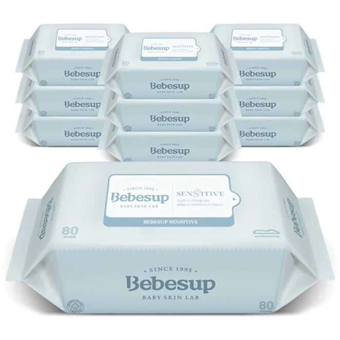 ベベスープ センシティブ エンボッシング 幼児ウェットティッシュ 詰め替え型 80枚X10パック