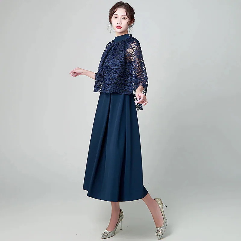 ワンピースドレスドレスネイビーブルー 気質 ドレス ガウン ドレス パーティードレス レディース