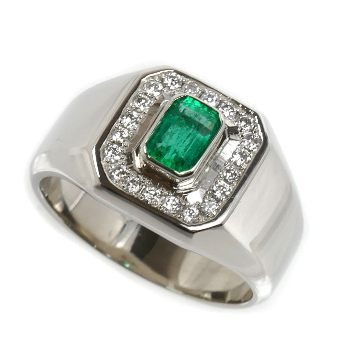 Pt900プラチナ リング・指輪 エメラルド0.64ct ダイヤモンド0.26ct 20号 21.7g メンズ 中古