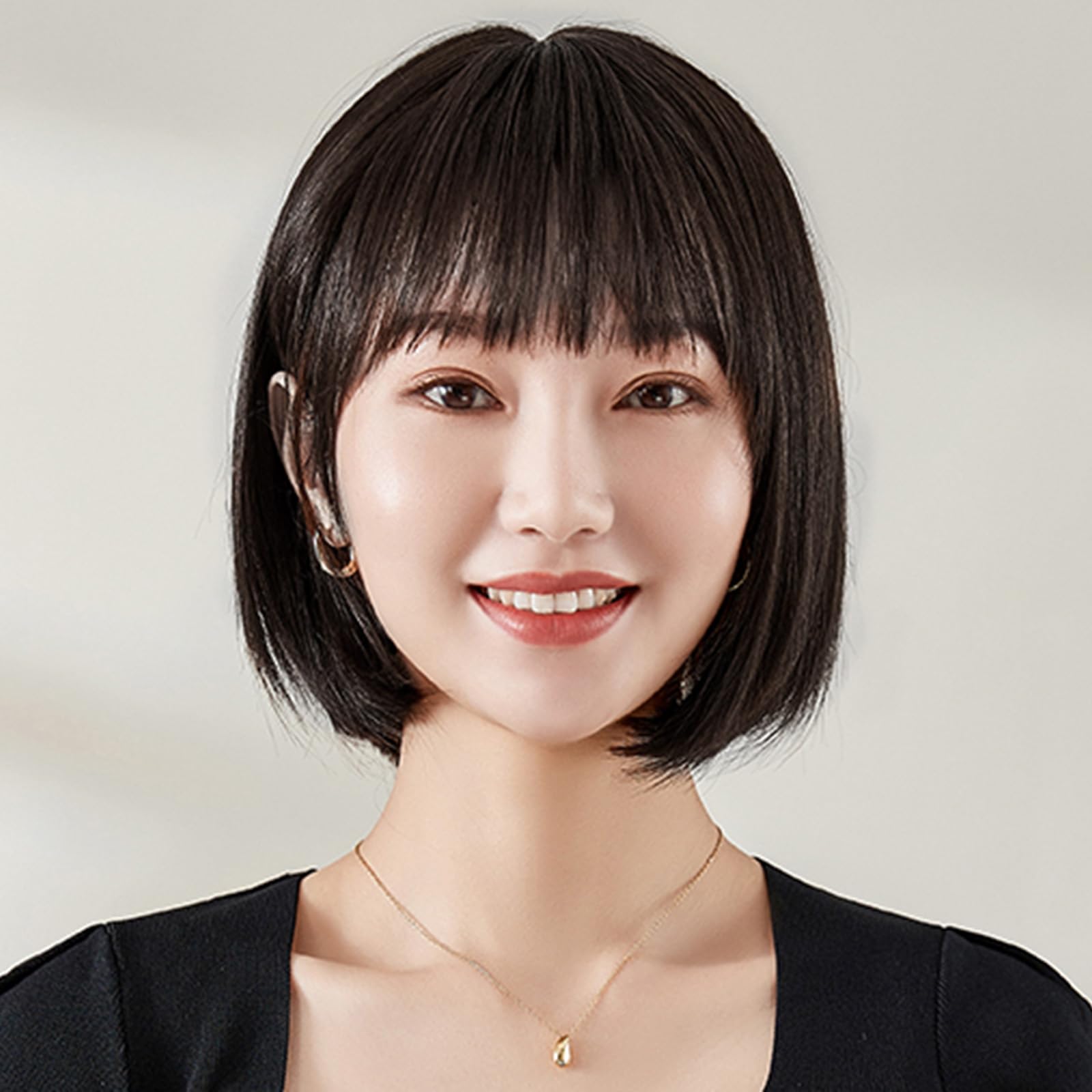 HAIRCUBE 医療用ウィッグ 人毛100 フルウィッグ ショートボブ 手植え I型つむじ 超リアル 女性用 かつら レディース 前髪 自然 人気 ブラック 30cm