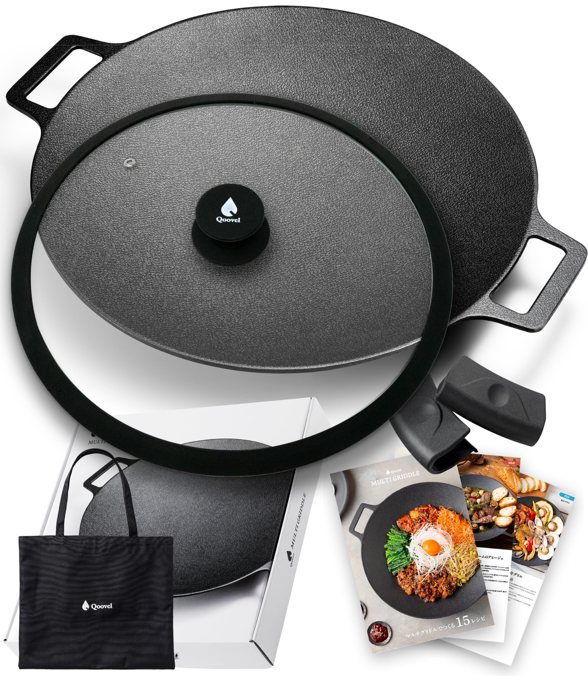 マルチグリドル 深型 33cm 【ガラス蓋・収納バッグ/スマホで見れる 15レシピ付】 IH・直火OK 焦げ付きにくい グリルパン 鉄板 鍋 キャンプ アウトドア 日本企業