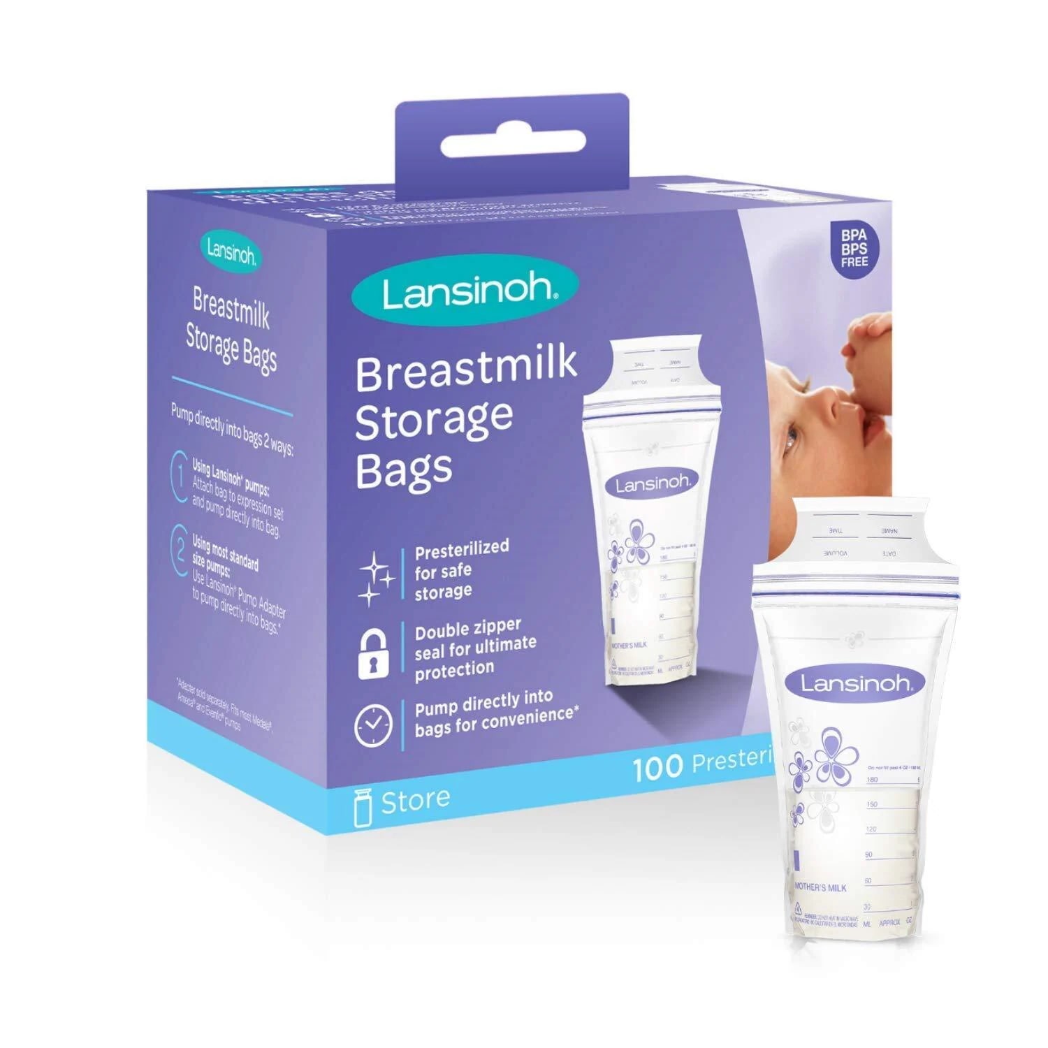 Lansinoh Breastmilk Storage Bags， 100 Count (1 Pac