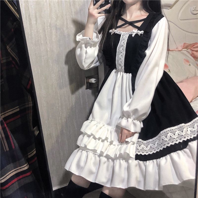 制服セットかわいい長袖メイド服ゆったり甘いした夏ロリタ