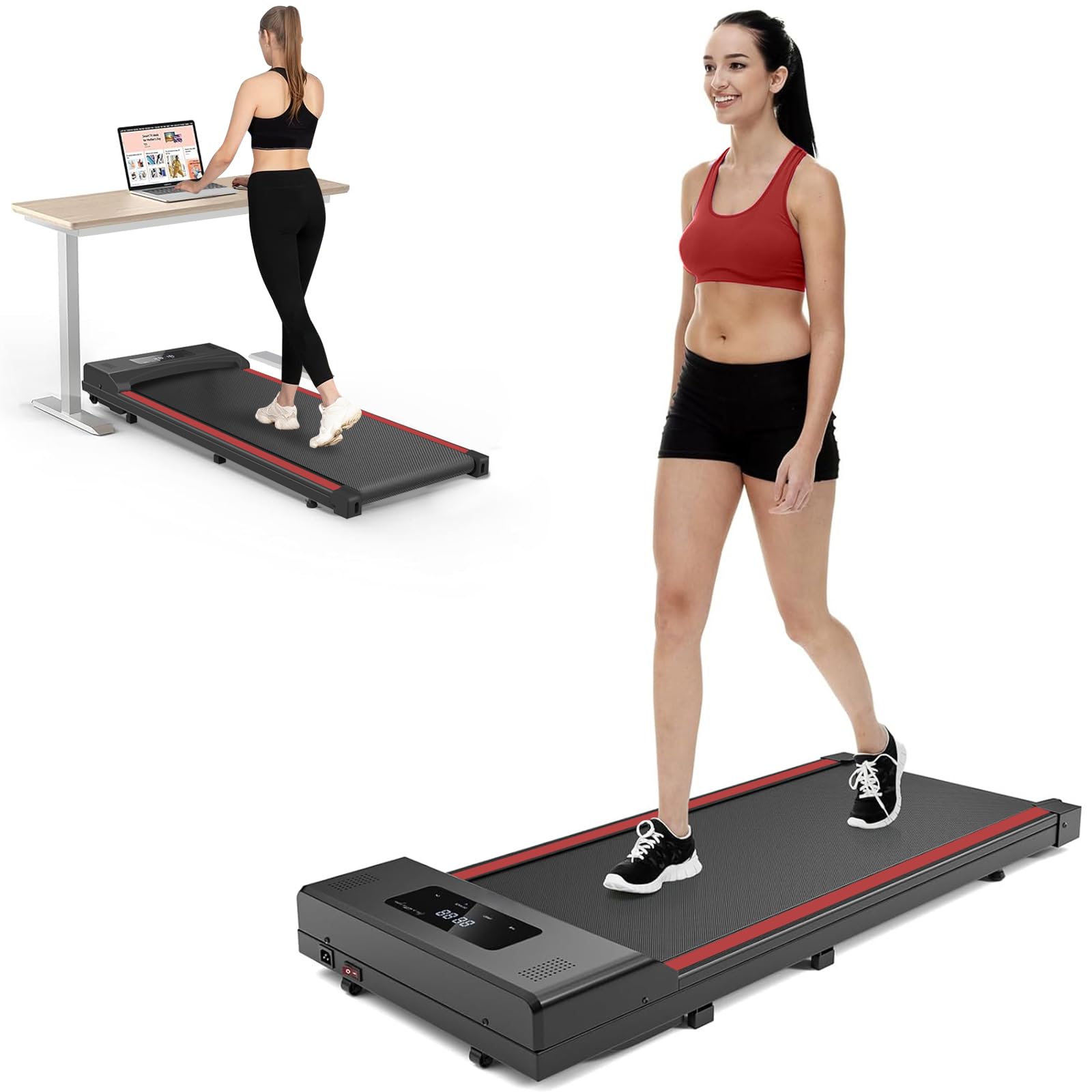 Tvdugim ルームランナー 家庭用 ウォーキングマシン 電動 ランニングマシン 組み立て不要 コンパクト 電動 薄型 軽量 静音 時速1~8km 収納便利 自宅用 オフィス用 男女兼用 (レッド)