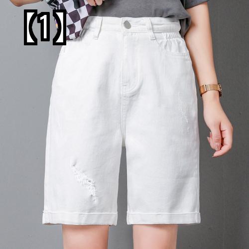 デニムショートパンツホワイトレディース夏ダメージ加工カーキハイウエスト