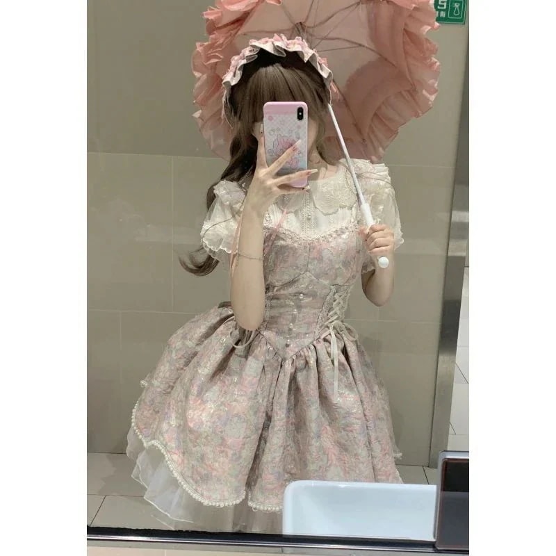 ロリータ フレンチ ロリータ レース ポンチョ コスプレ コスム ワンピース