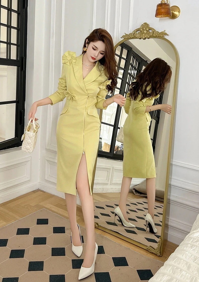 2024春 花飾り スリット ワンピース パーティードレス 着痩せ 大人 お呼ばれ 同窓会 披露宴 卒業式 結婚式 ウェディング 二次会 成人式30%までに制限