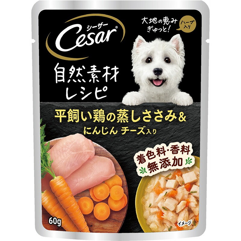 （まとめ買い）マース シーザー 自然素材レシピ 平飼い鶏の蒸しささみ＆にんじん チーズ入り 60ｇ 犬用フード [x36] 4,810円