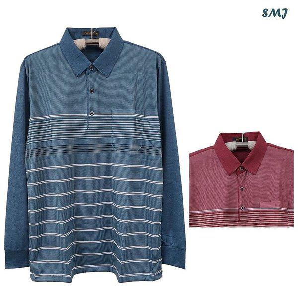 SMJ1839 メンズ長袖カラーTシャツ 中年男性 春秋