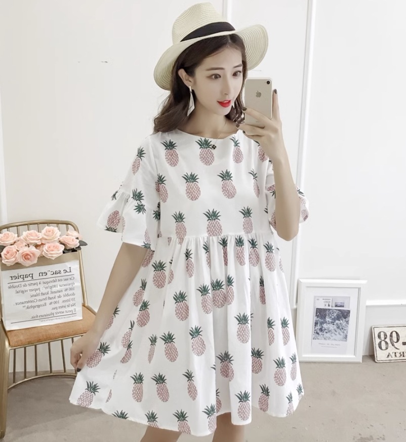 ワンピース デート モテアイテム フレアワンピース 半袖 パイナップル 可愛い きれいめ 上品 おしゃれ かっこいい 可愛い ラブリー キュート ガーリー クール モード系 セクシー