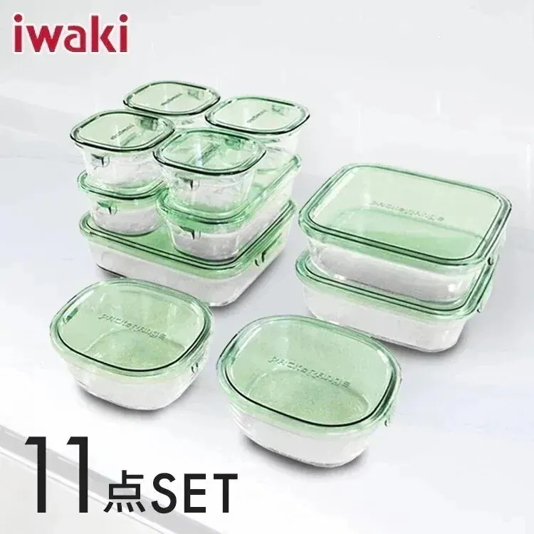 保存容器 タッパー イワキ 11点セット 特大 iwaki 保存容器 グリーン PSC-PRN11G デラックスセット メガ割
