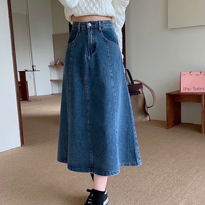 ハイウエスト デニム スカート ロングスカート ロング ロング丈 Aライン 薄手 かわいい 可愛い きれいめ シンプル カジュアル おしゃれ お洒落 かっこいい レトロ 可愛い 女子