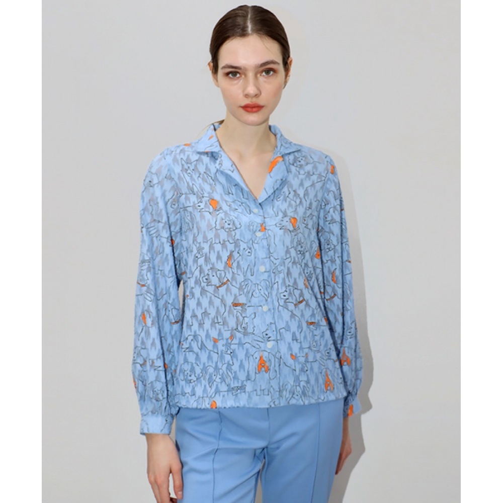 DAMAGE MNEMONIC パッピーブルーブラウス_ Puppy Blue BL