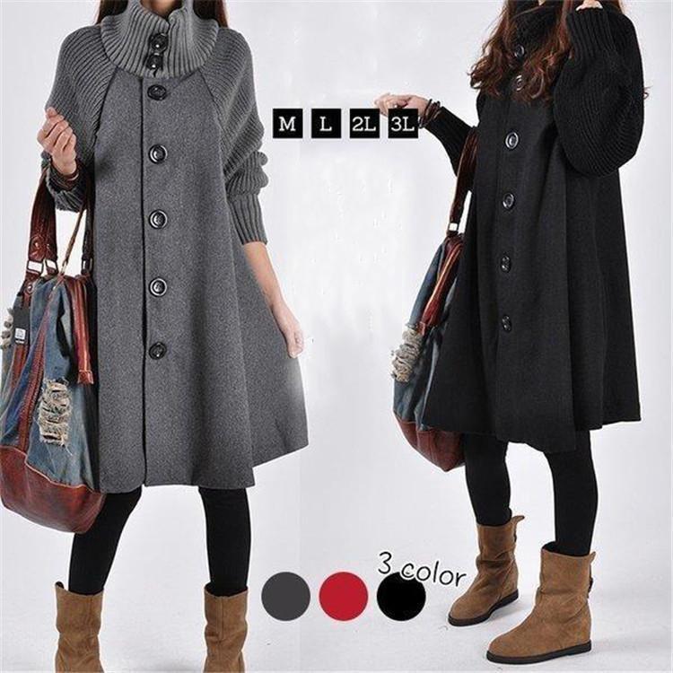 コート レディース チェスターコート 秋 トレンチコート ポンチョ マントコート アウター ロング丈 ハイネック ニット 体型カバー 着痩せ 30代 40代 50代