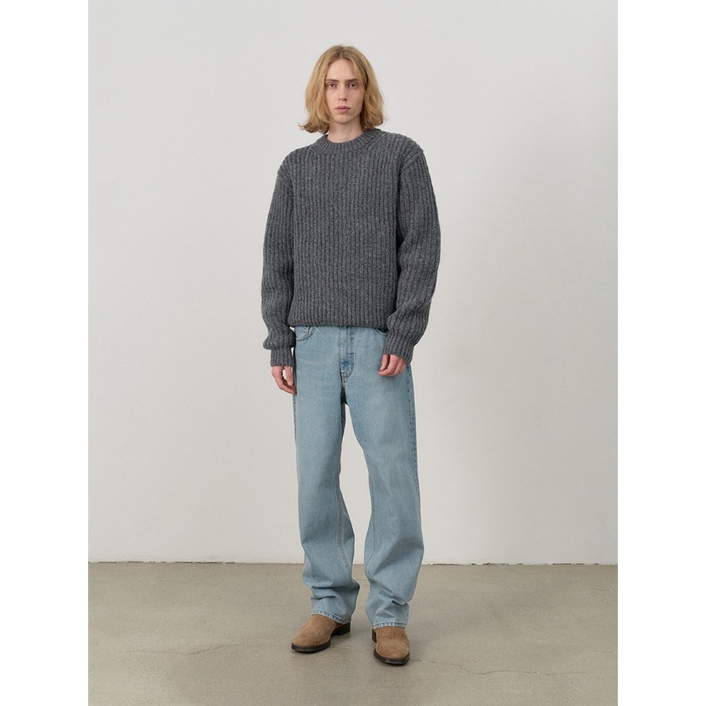 Dunst 男性用ユニセックスチャンキークルーネックセーターダークメランジグレー M UDSW4C109G3