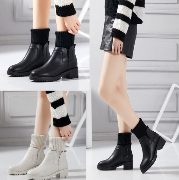 ブーツ レディースシューズ ミドルブーツ ヒール ハイヒール 5cmヒール 裏ボア 防寒 暖かい 美脚 脚長 レザー ドッキングデザイン かわいい 大人可愛い きれいめ シンプル カジュアル 大人