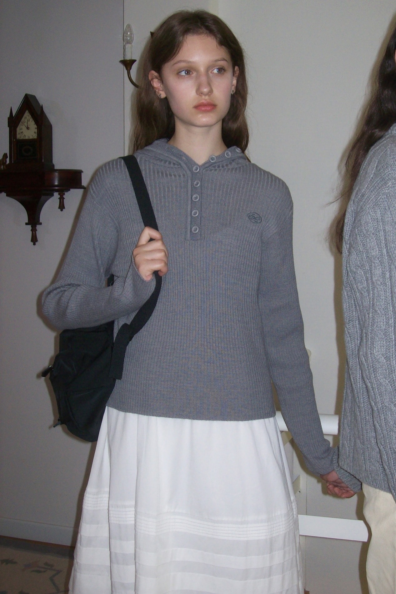 【SINOON】 HOODED BUTTON KNIT TOP : 2COLOR