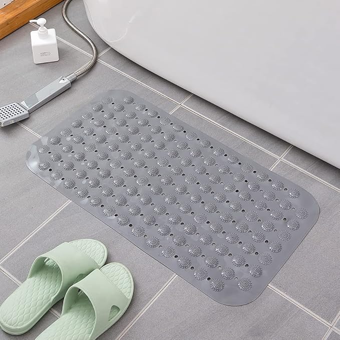 バスマット 浴槽用滑り止めバスマットロングシャワーマット洗濯機で洗える浴室用浴槽マット吸盤と排水穴付き(Grey)