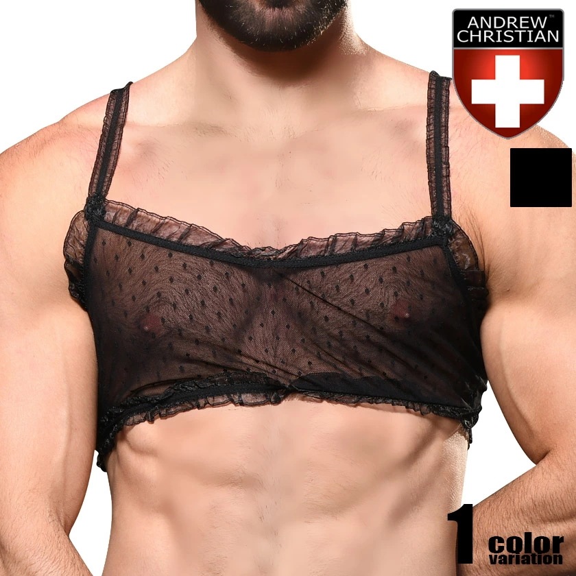 AndrewChristian/アンドリュークリスチャン UNLEASHED Boudoir Mesh Bra メンズブラジャー 男性用ブラジャー シースルー透け フリル バレンタイン2024 プレゼ