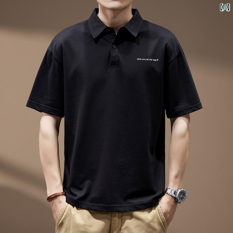 ポロシャツ ハイエンド アメリカン シンプル プリント 半袖 男性用 夏 Tシャツ メンズ カジュアル 都会的 綿 レジャー テキスト