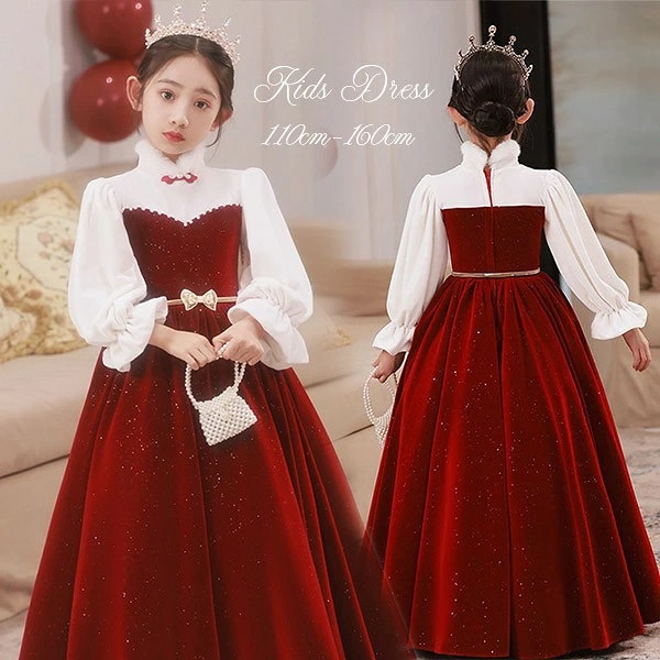 ピアノ発表会 ドレス 中学生 ワンピース ジュニアドレス 七五三 子供ドレス ワンピース ロングドレス ピアノ発表会 キラキラ 長袖 冬 子供 ドレス 女の子 フォーマルドレス パーティードレス 結婚