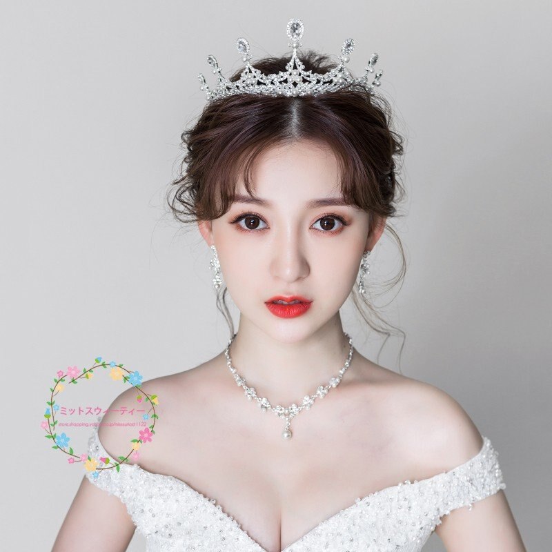 ウエディング ヘッドドレス 安い ティアラ クラウン ネックレス ピアス/イヤリング 結婚式 髪飾り 5,258円