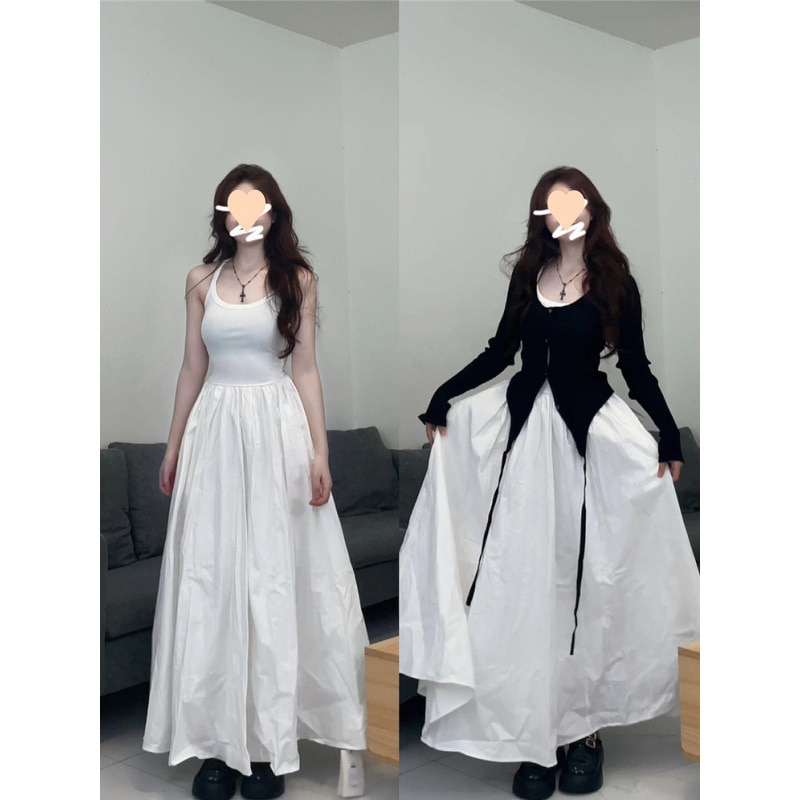【1点ご購入 で10点プレゼントいたします】2025早春小柄白キャミソールワンピース子供韓国系高級着合わせスーツロングスカート