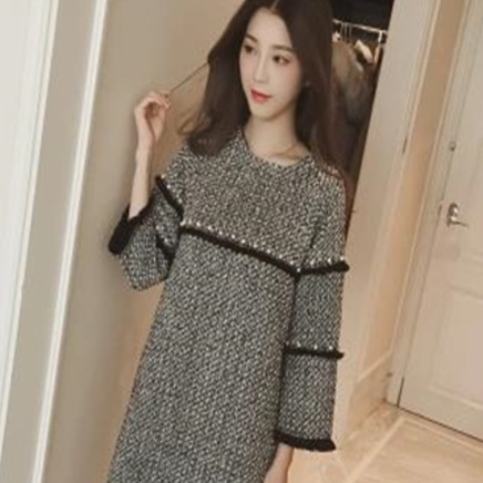 ウールワンピース ミディアム丈 ミドル丈 袖あり 長袖 ラウンドネック Iライン ウール 厚手 4,842円