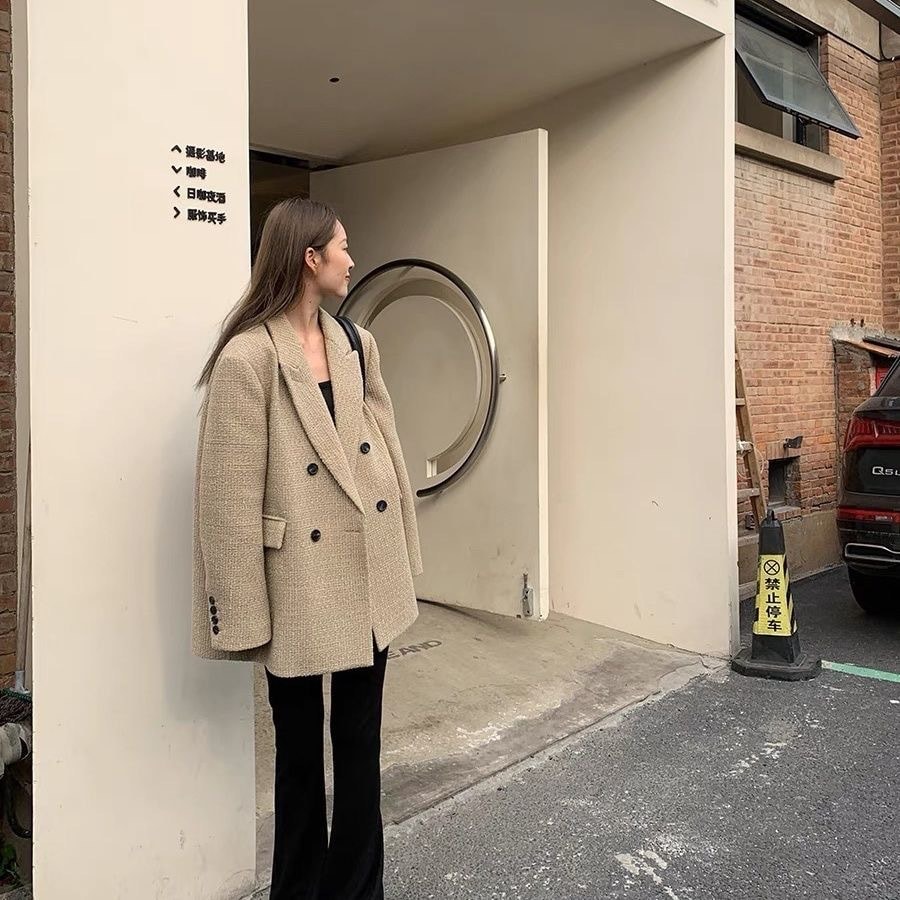 レディースウールスーツ秋冬厚みゆったり韓国風レトロスリム小香りスタイルウール高級スーツジャケット