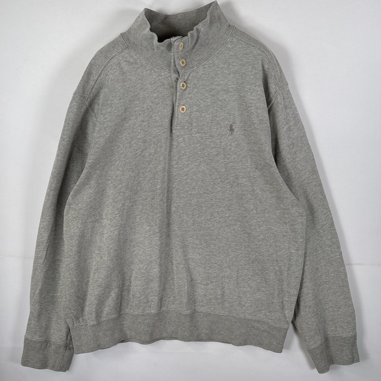 古着 90s/90年代 ポロバイラルフローレン Polo by Ralph Lauren スウェット ワンポイントロゴ刺繍 ヘンリーネック XXL グレー メンズ