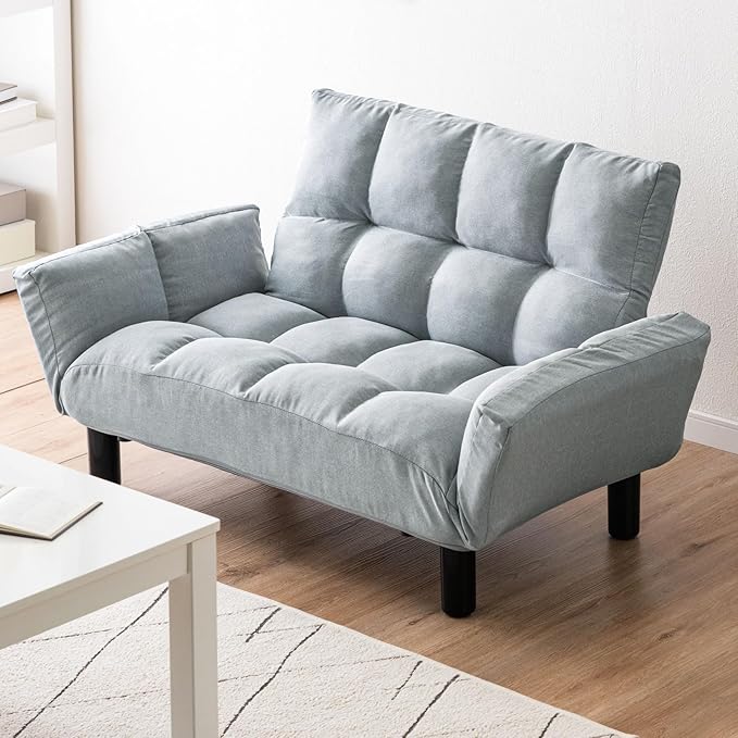 ソファー2人掛け調節可能な背もたれ肘掛け付きローソファーフロアソファーコンパクトファブリックソファーグレー