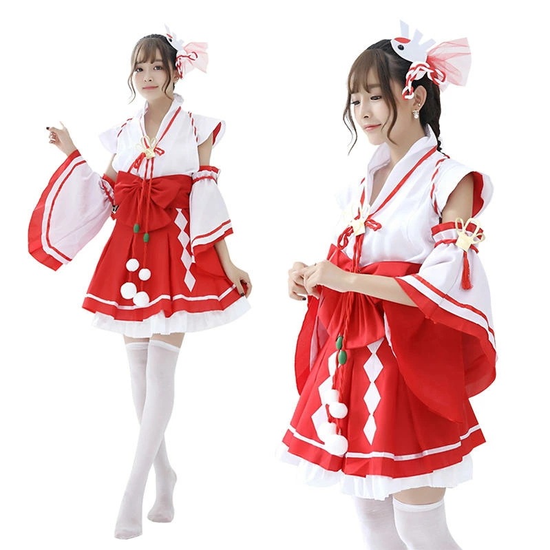 巫女 コスプレ 衣装 巫女服 セクシー 巫女さん 巫女衣装 みこ 上下セット 和服 着物 花魁 メイド服 振袖 袴風 プリーツ スカート 和風コスプレ 和装 ハロウィン コスプレ メイド服 メイドコス