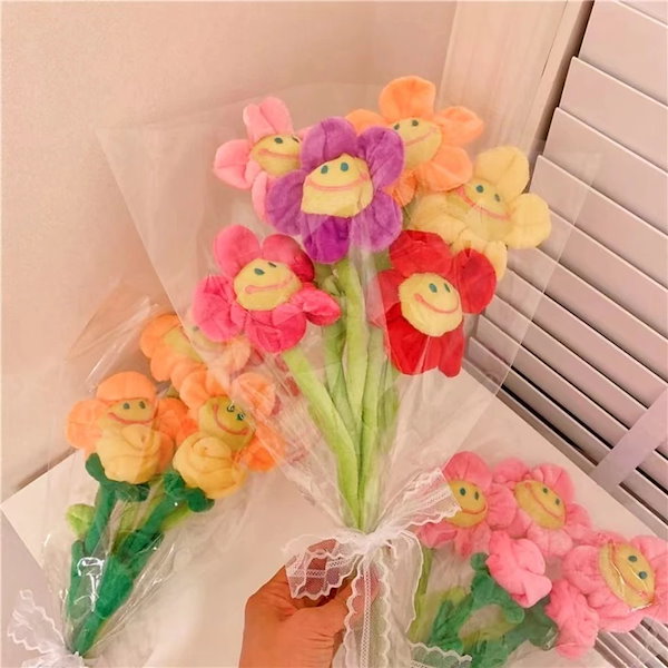 Qoo10] 即納スマイルフラワー 韓国 ぬいぐるみ花