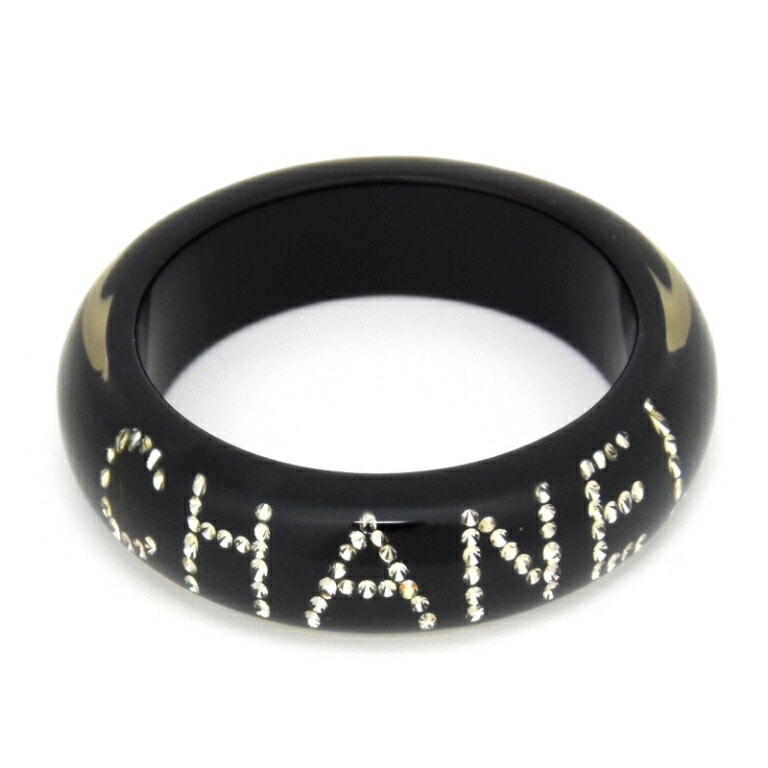 CHANEL ﾊﾞﾝｸﾞﾙ ﾛｺﾞ ﾗｲﾝｽﾄｰﾝ 03A ｸﾘｱﾌﾞﾗｯｸ【中古】(60361)