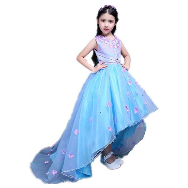 ブルー　トレーン　子供ドレス　ノースリーブ　フォーマル　ワンピース　キッズ服 子供服 女の子 ワンピース 子ども　発表会　七五三　演出舞台　結婚式　卒業園　入園式 90-150CM
