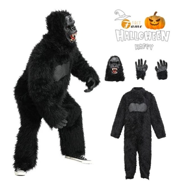 ハロウィン コスプレ 衣装 ゴリラ コスプレ 着ぐるみ ジュニア アニマル コスチューム ブラック フェイクファー パーティー 衣装 仮装 野獣 コスプレ なりきり メンズ 恐怖系 仮装