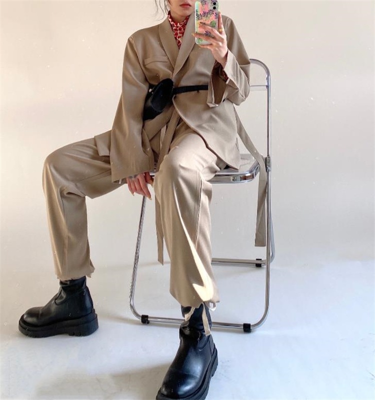 INSスタイル スーツ カジュアルパンツ ロングパンツ デザインセンス コート 2点セット