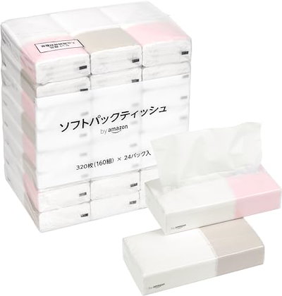 他サイト： by Amazon ソフトパックティッシュ FSC認証紙 320枚160組(2枚重ね) x 24パック入 ホワイトの商品画像